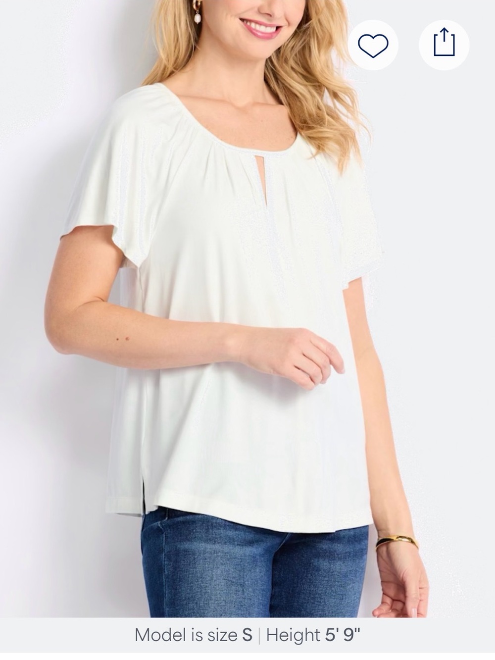 nine britton Cream Scoop Neck Flutter Sleeve Top